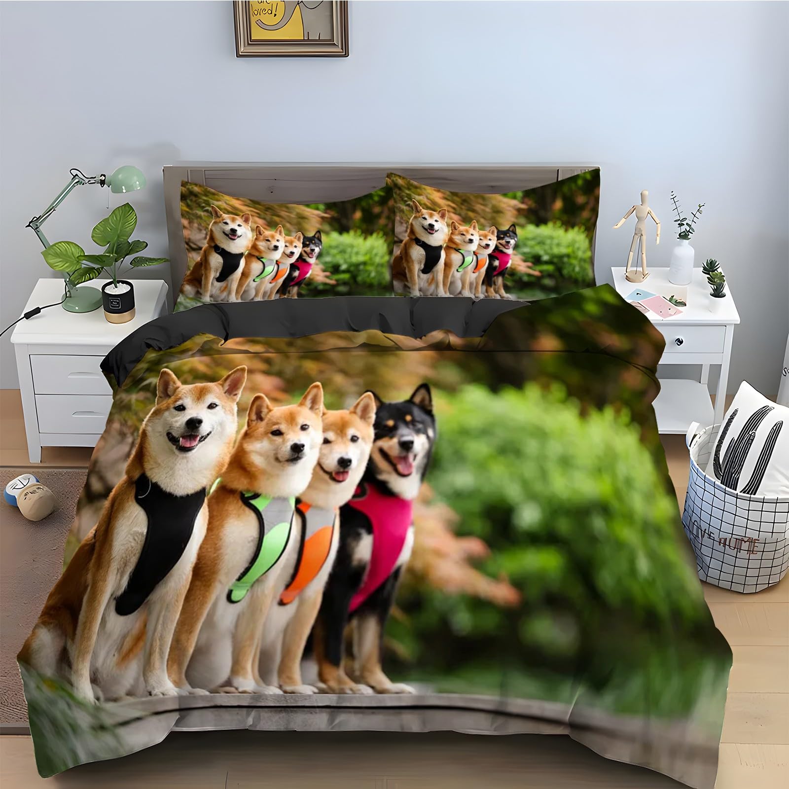 Ensemble de literie 3 pièces Corgi housse de couette animalière 200x200 microfibre
