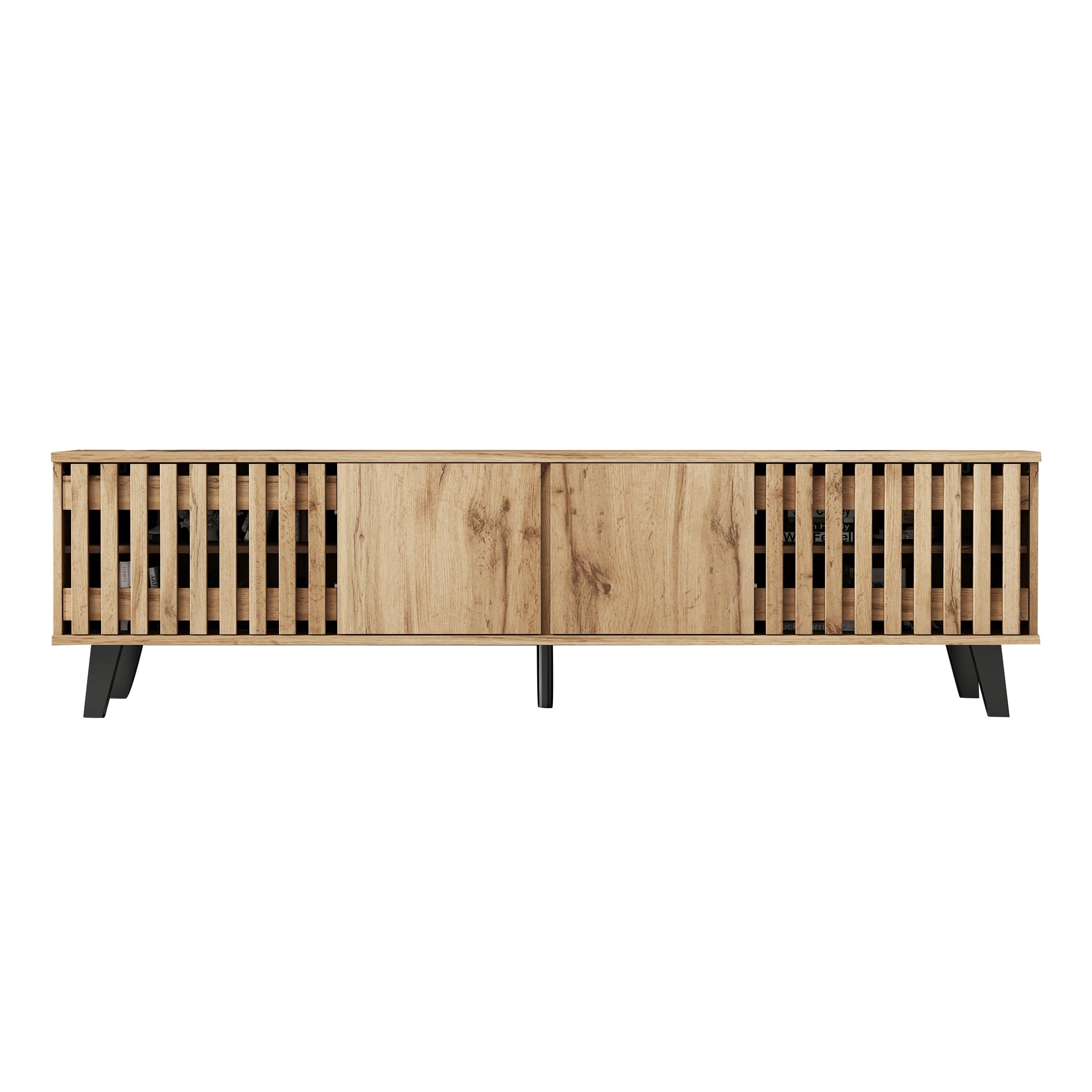 Mueble de tv de 180 x 40 x 55 cm, color madera original, 8 compartimentos separados, soporte para televisores de hasta 70 pulgadas, consola de tv