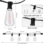 Lomotech Lumières à cordes extérieures, 100Ft Lumières à cordes Patio avec 42+2 Shatterproof ST38 Ampoules vintage Edison, étanches LED Lampes extérieures à suspension pour jardinier (blanc chaud)