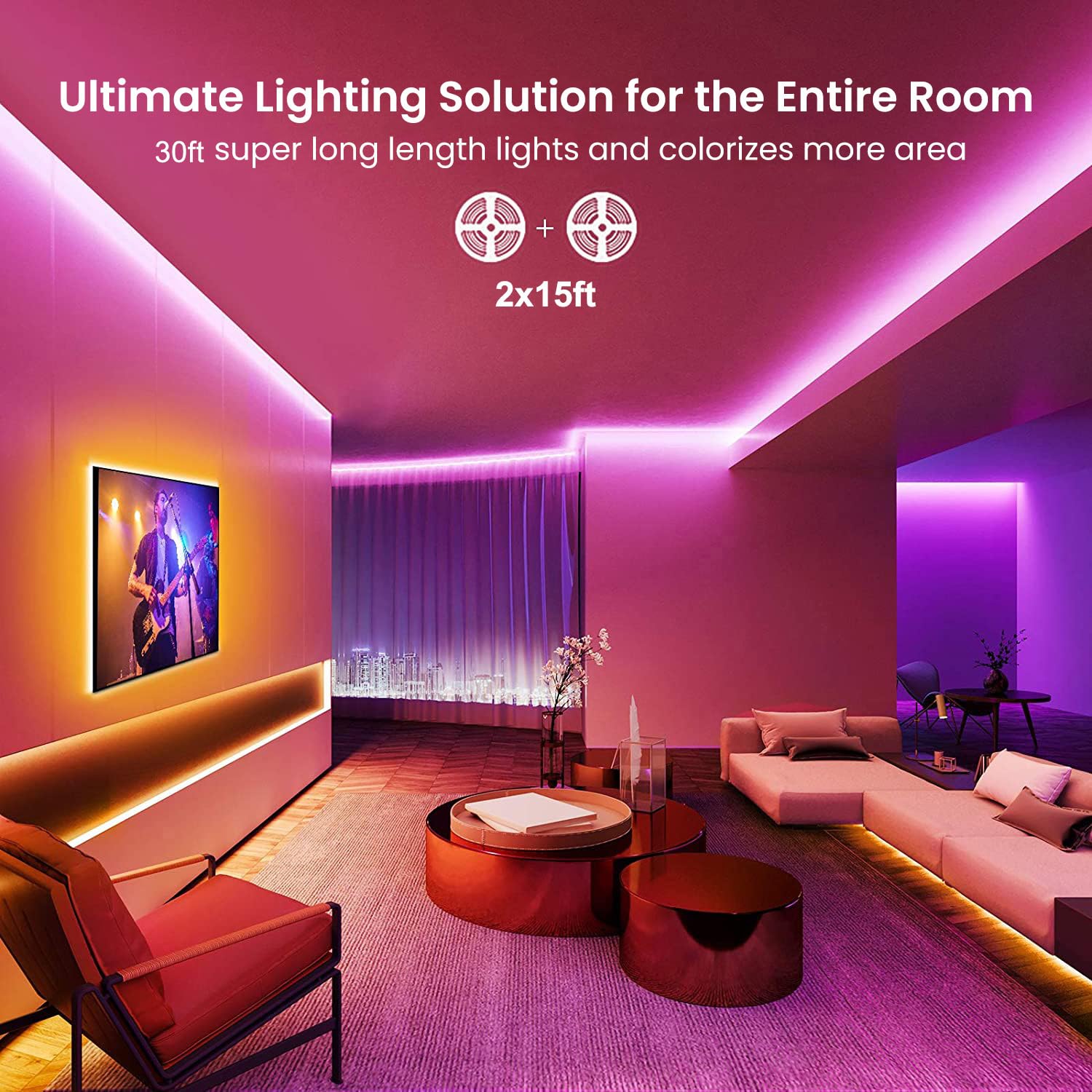 GUPUP Striscia di luci a LED da 32,8 piedi, luci a LED RGB che cambiano colore con telecomando 5050 12 V, strisce di luce a LED fai da te colori per la stanza, decorazione della casa