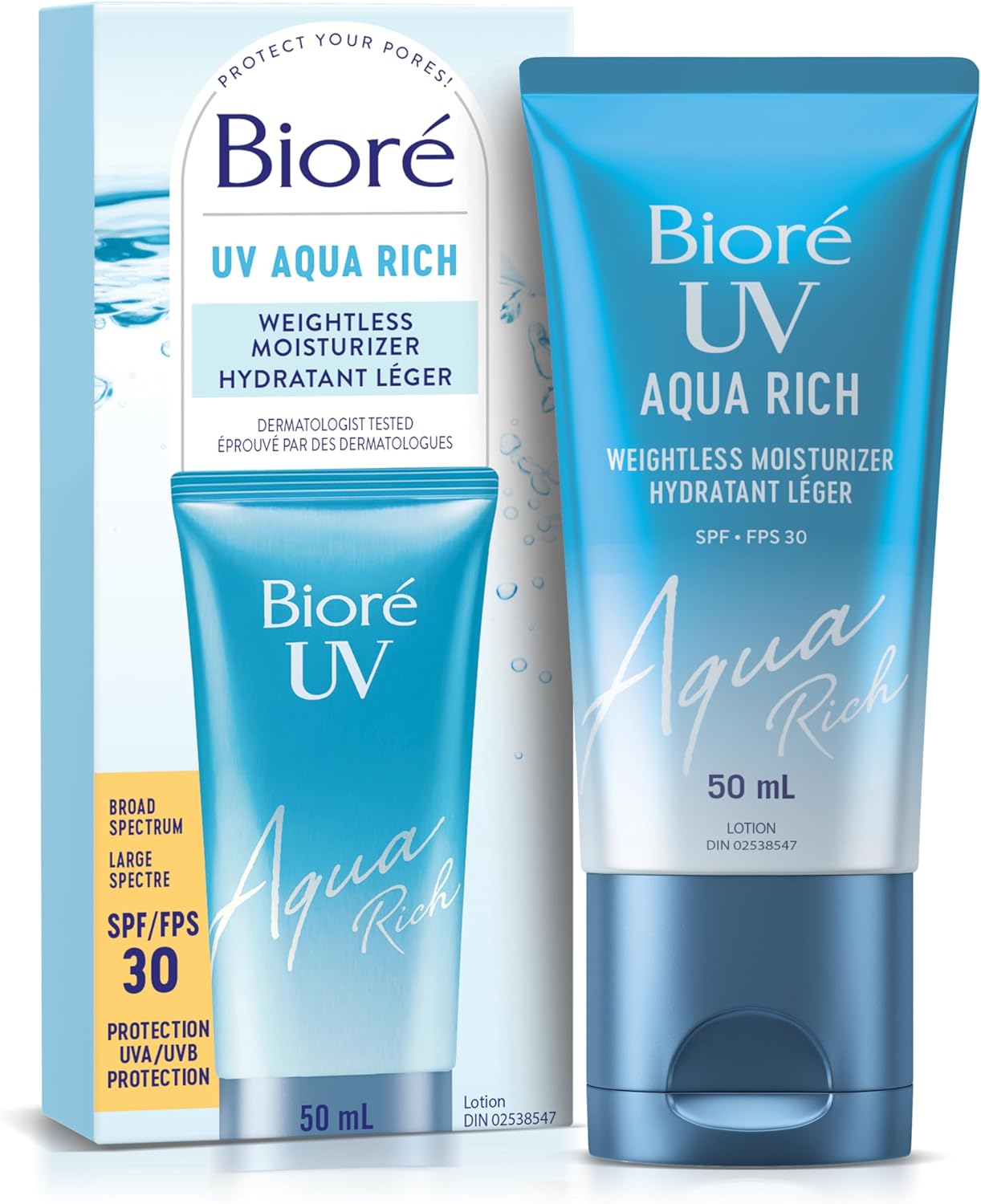 Bioré UV Aqua Rich Weightless Moisturizer with SPF 30 Dermatologist Tested Face Cream with