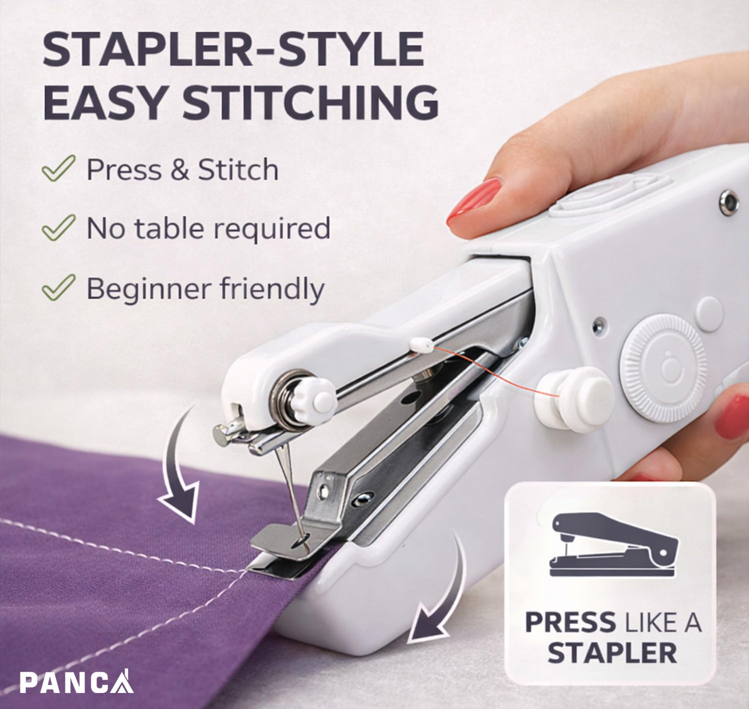 PANCA Handy Stitch Mini Sewing Machine | Portable Handheld Silai Machine for Quick Stitching & Clothes Repair | Lightweight Stapler Style Sewing Tool for Home & Travel Use