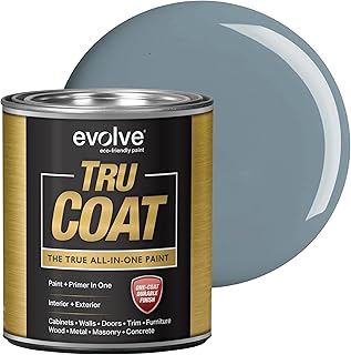 EVOLVE Tru Coat All-In-One Paint & Primer, Quart, Satin River Blue – Interior/Exterior, One Coat Durable Multi-Surface Paint for Cabinets, Furniture, Walls & Doors