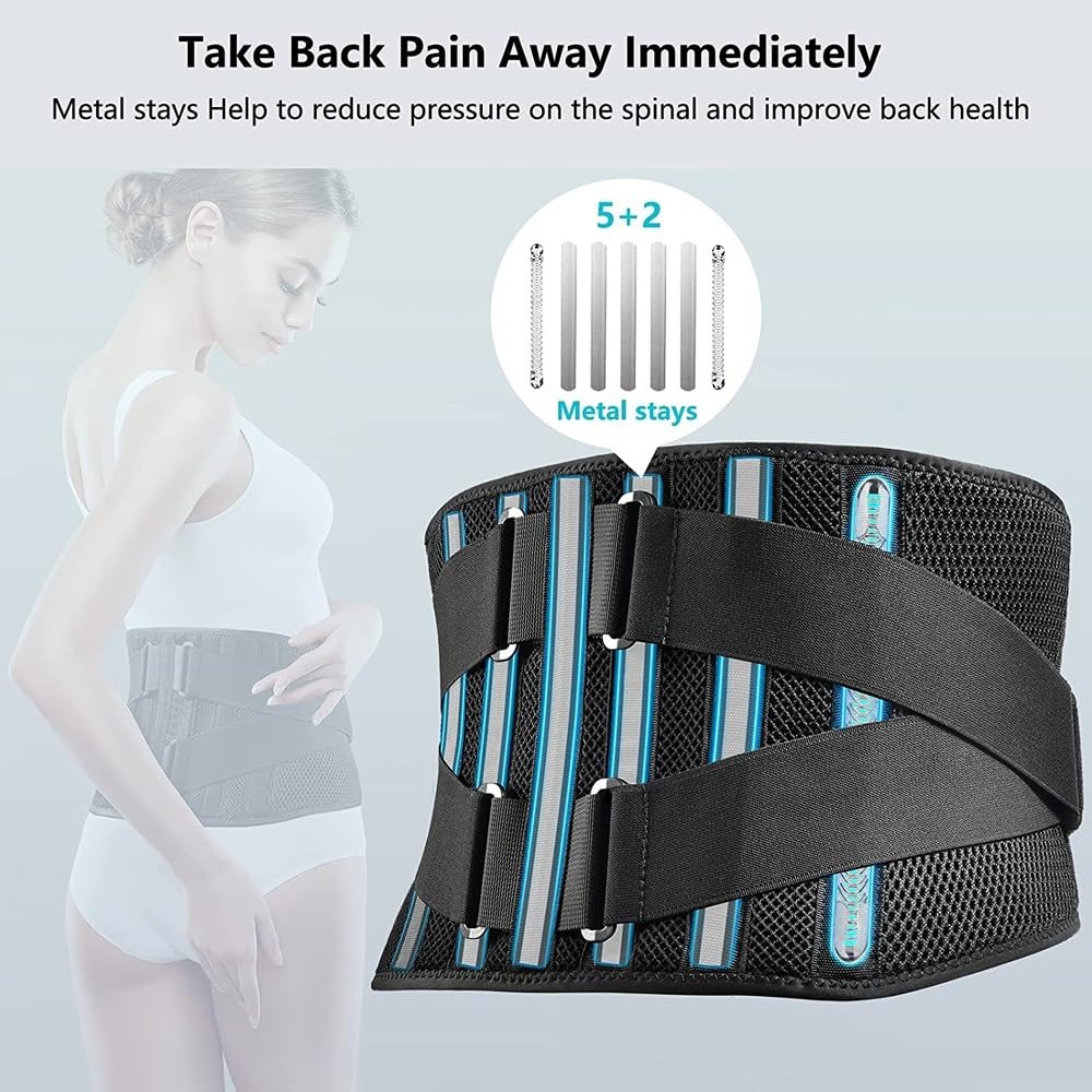 Tirantes De Espalda Transpirables Con 7 Estancias Para Aliviar Dolor Espalda Baja, Cinturón Soporte Para Espalda,Cinturón De Descompresión Lumbar Antideslizante Para Disco Herniado Ciática ( Color : B