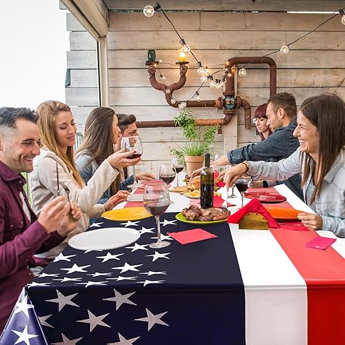 Miniatura 5 de Boao Mantel de 3 piezas con bandera estadounidense del 4 de julio, mantel patriótico de plástico con estrellas y rayas para decoración de fiesta del