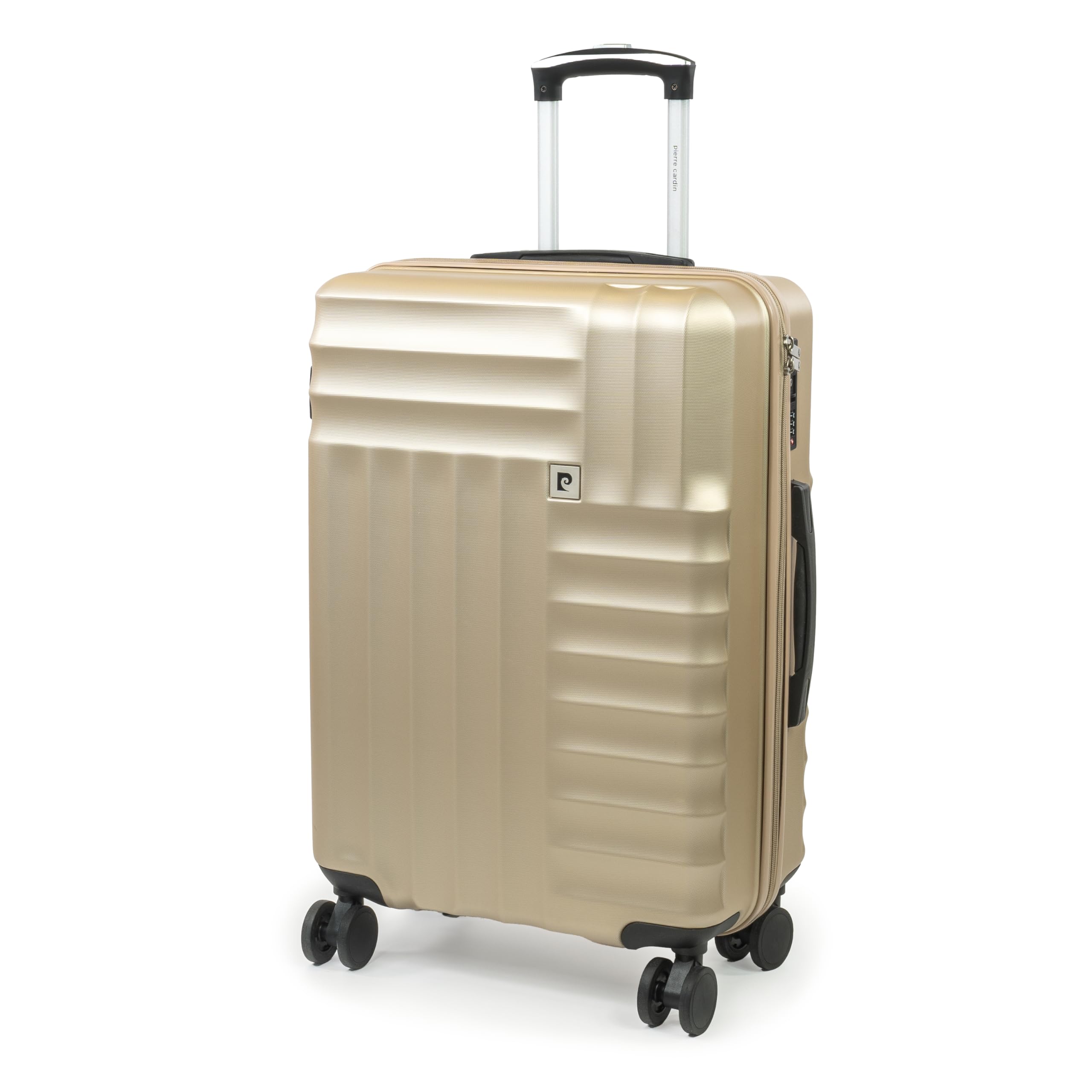Pierre Cardin – Valise Soleil – Valise de voyage rigide avec 8 roulettes pivotantes à 360 degrés | Serrure TSA et poignée télescopique, champagne, M, Valise