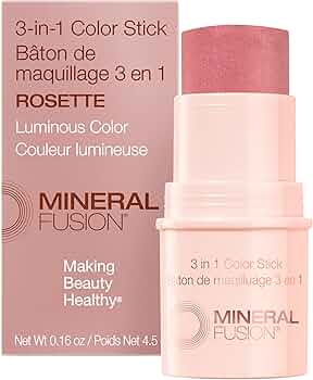 Mineral Fusion 3-in-1 Color Stick - Hydrating Cream Blush Tint for Cheek, Lip and Eye - Natural Multi Use Makeup (Rosette)