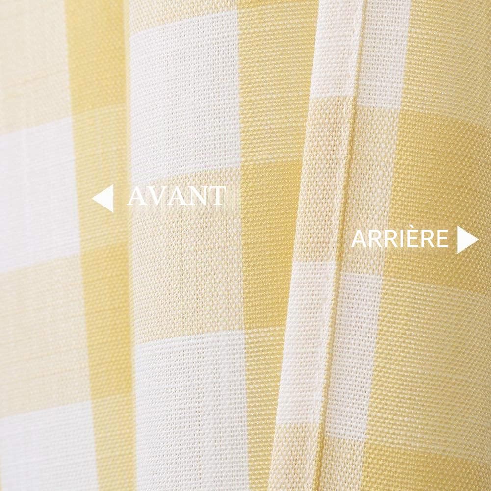 Lot de 2 Rideaux de café à Carreaux de Buffle de 91,4 cm de Long – Rideaux Courts avec Passe-Tringle pour fenêtre de Cuisine et Salle de Bain, Jaune et Blanc, 71,1 x 91,4 cm – Jaune/Blanc