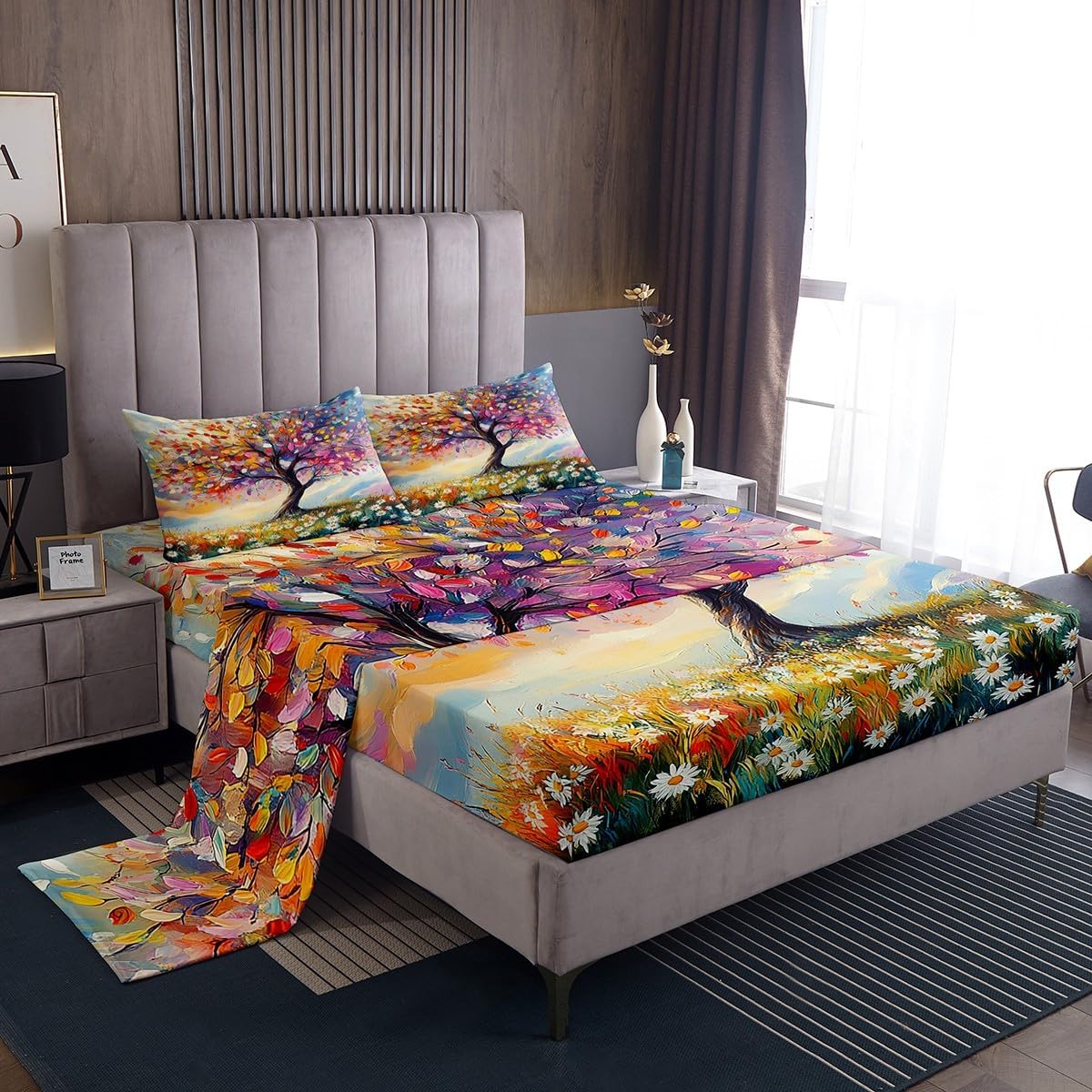 jejeloiu Funny Cat Bed Sheets Set Twin Size Kids Cute Kitten Fitted Sheet with Deep Pocket for Boys Girls Teens Animals Bedding Set Breathable Cat Lover's Gift