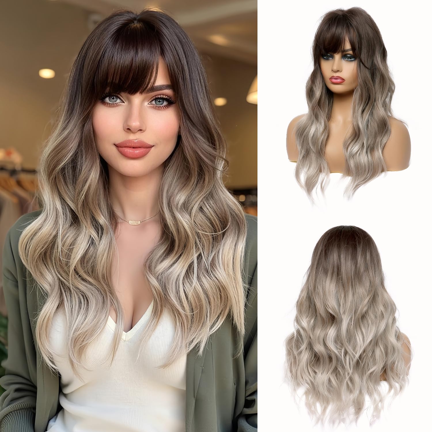 Esmee 61 cm dlhá kučeravá parochňa pre ženy v ombre hnedo-sivej farbe