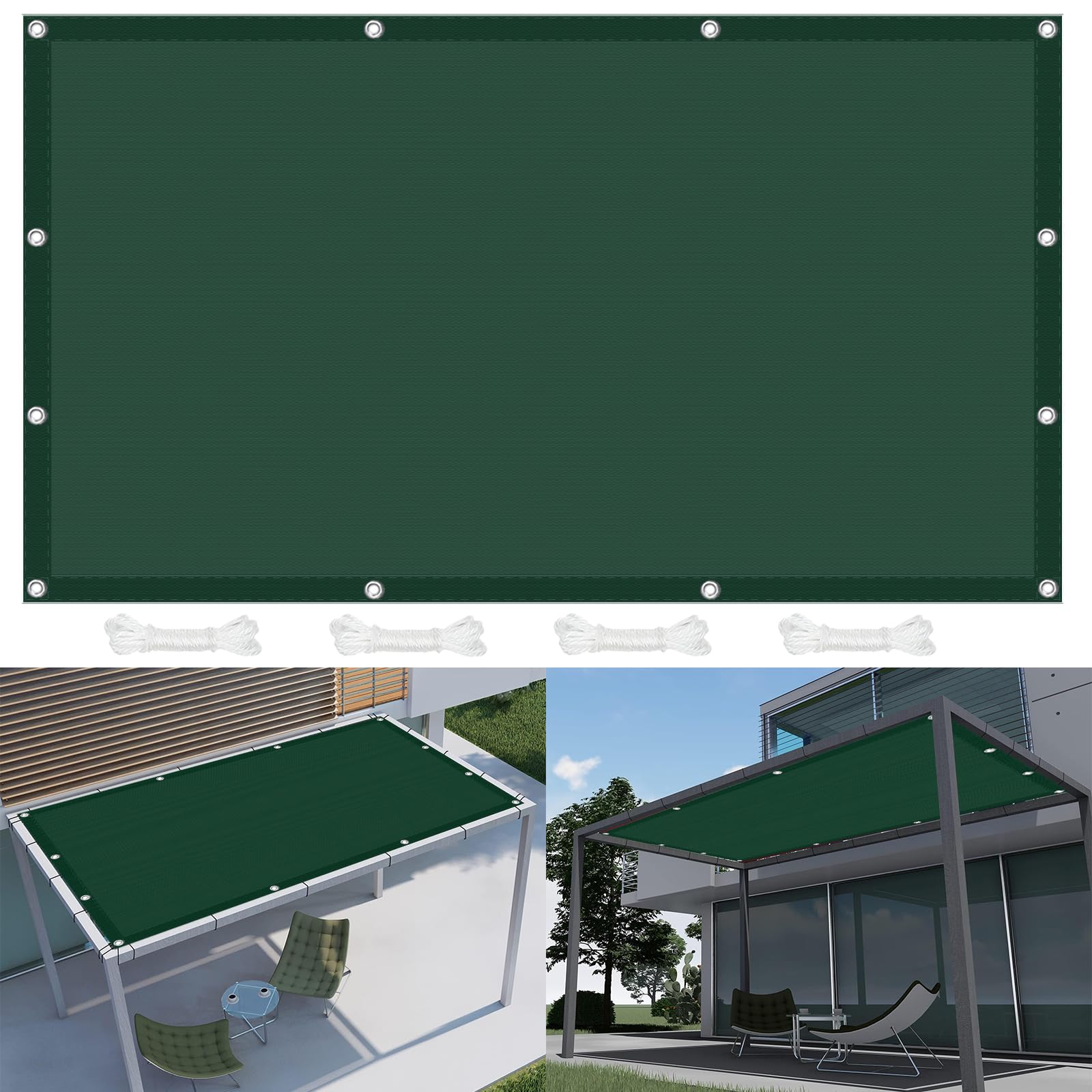 Red de Tela de Protección Solar 120 x 540 cm Protección Rayos UV con Ojales, Malla Sombreadora Jardin, Mallas de Sombreo con Ojales para Barandilla Patio Aire Libre Piscina, Verde Oscuro