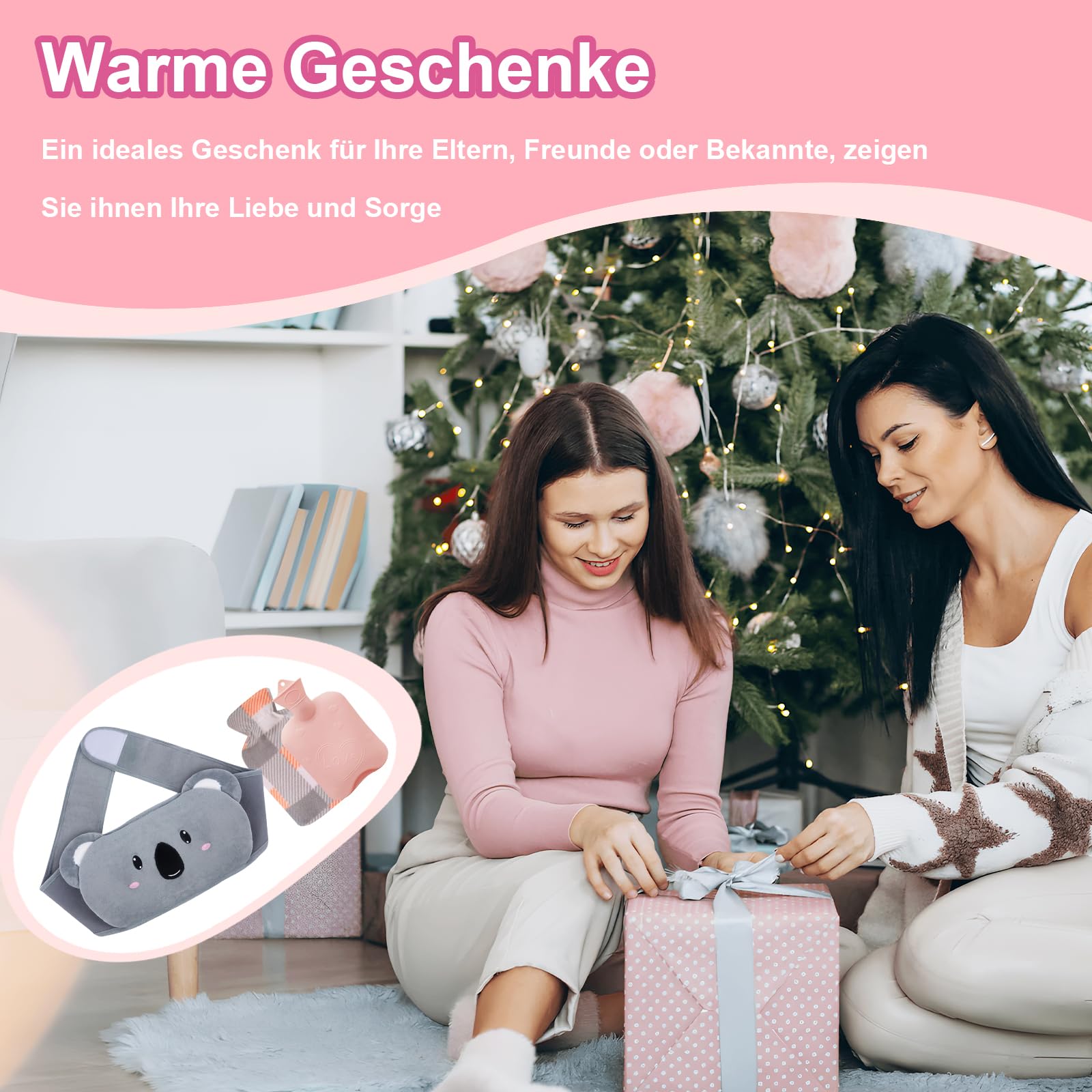 Wärmflaschengürtel 3 in 1 Wärmflasche mit Gürtel, 1L PVC Wärmeflasche mit Bezug Wärmeflasche Wärme Koala Tier 120cm Verlängerte Tragbarer Wärmflasche Gürtel für Rücken Bauch und Nacken