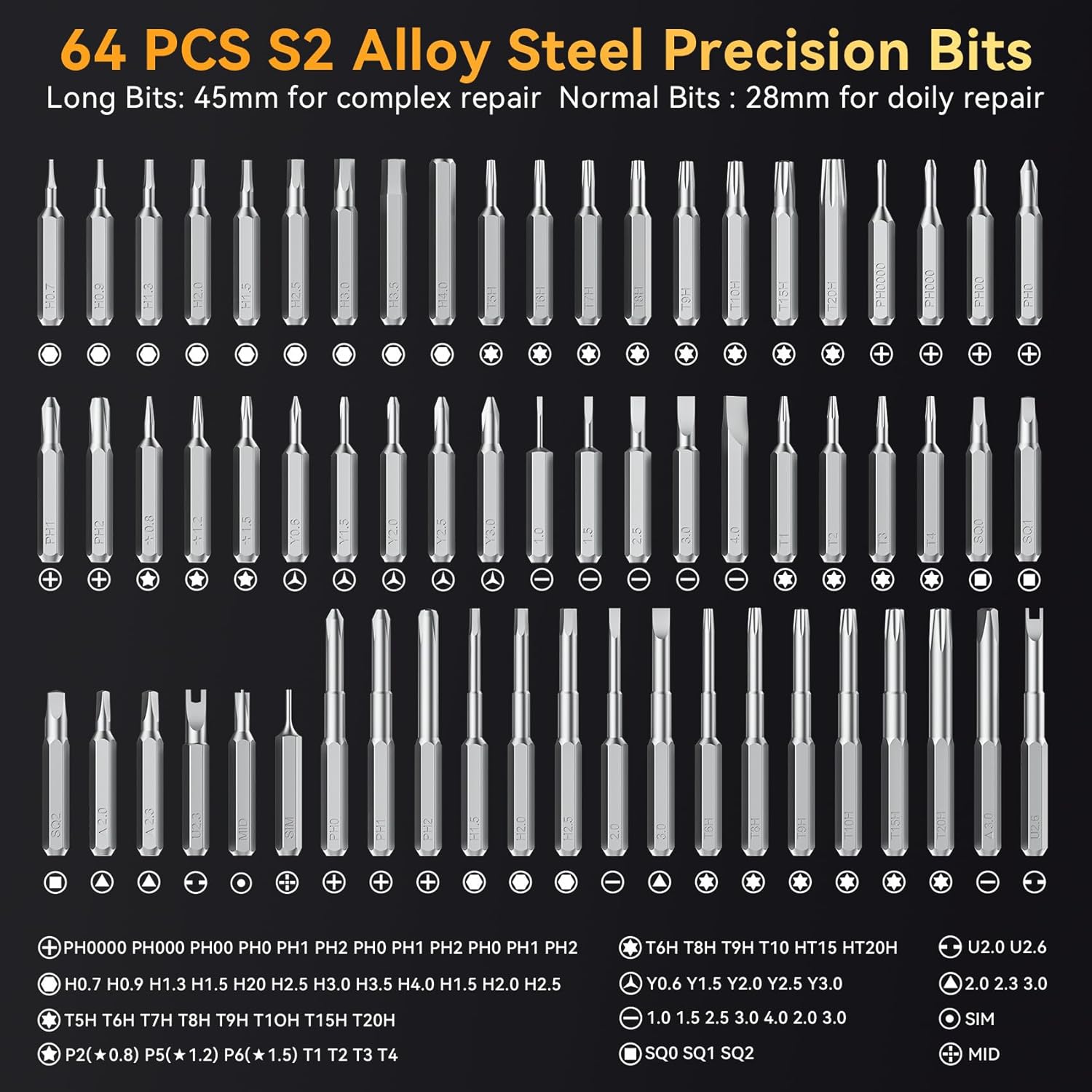 Mini Electric Screwdriver, 68-in-1 Precision Screwdriver Set - 64 S2 Preicison Bits, 5 Torque Levels, 4 LED Light, Organized Storage, Electronics Repair Tool Kit for Watch, Phone, Laptop, Camera, PC