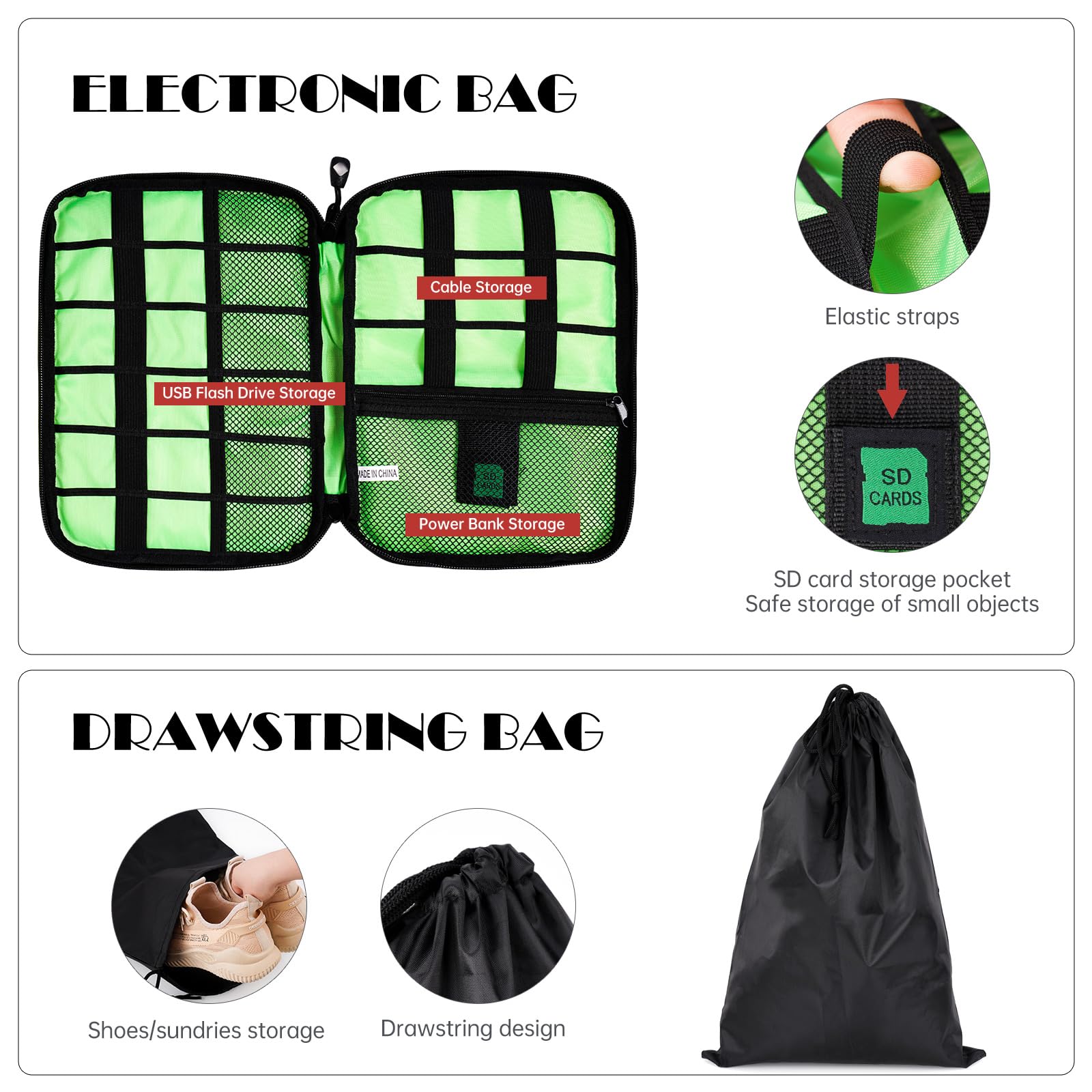 NiHome Set di 7 cubi a compressione espandibile, in rete, organizer per bagagli con cavo elettronico, caricabatterie, organizer con coulisse (rosso)