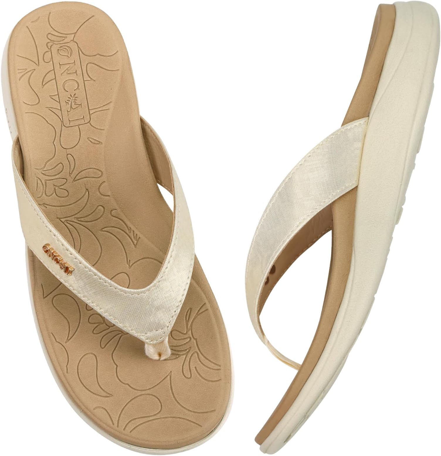 ONCAIFlip Flops for Women, Comfortable Leather Strap Orthotic Arch Support Summer Beach Flip Flops with Soft Cushion Yoga Foam Rubber Soles UK Size 3-10