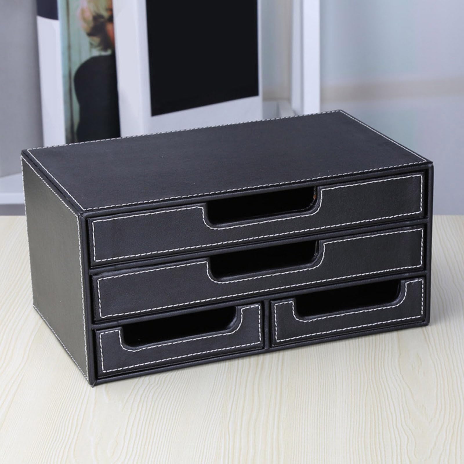 Schreibtisch Organizer mit 4 Schubladen, Aufbewahrungsbox für Schreibwaren, PU Leder, Schreibtisch Organizer, Rechnungssammlungshalter, Schreibtisch aus PU Leder