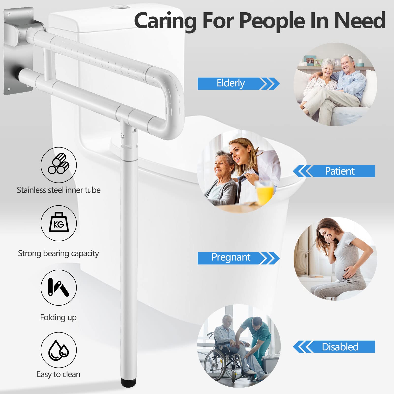 Asa De Seguridad para Baño De 60 Cm Agarrador Ducha Personas Mayores Agarraderas Baño Asidero Ducha Barra de Apoyo para Inodoro 300-350 Kg