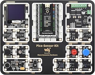 Waveshare Entry-Level Sensor Kit Compatible with Raspberry Pi Pico, Including Pico Expansion Board,15 Common Modules and Raspberry Pi-Pico-W-M,All-in-one design
