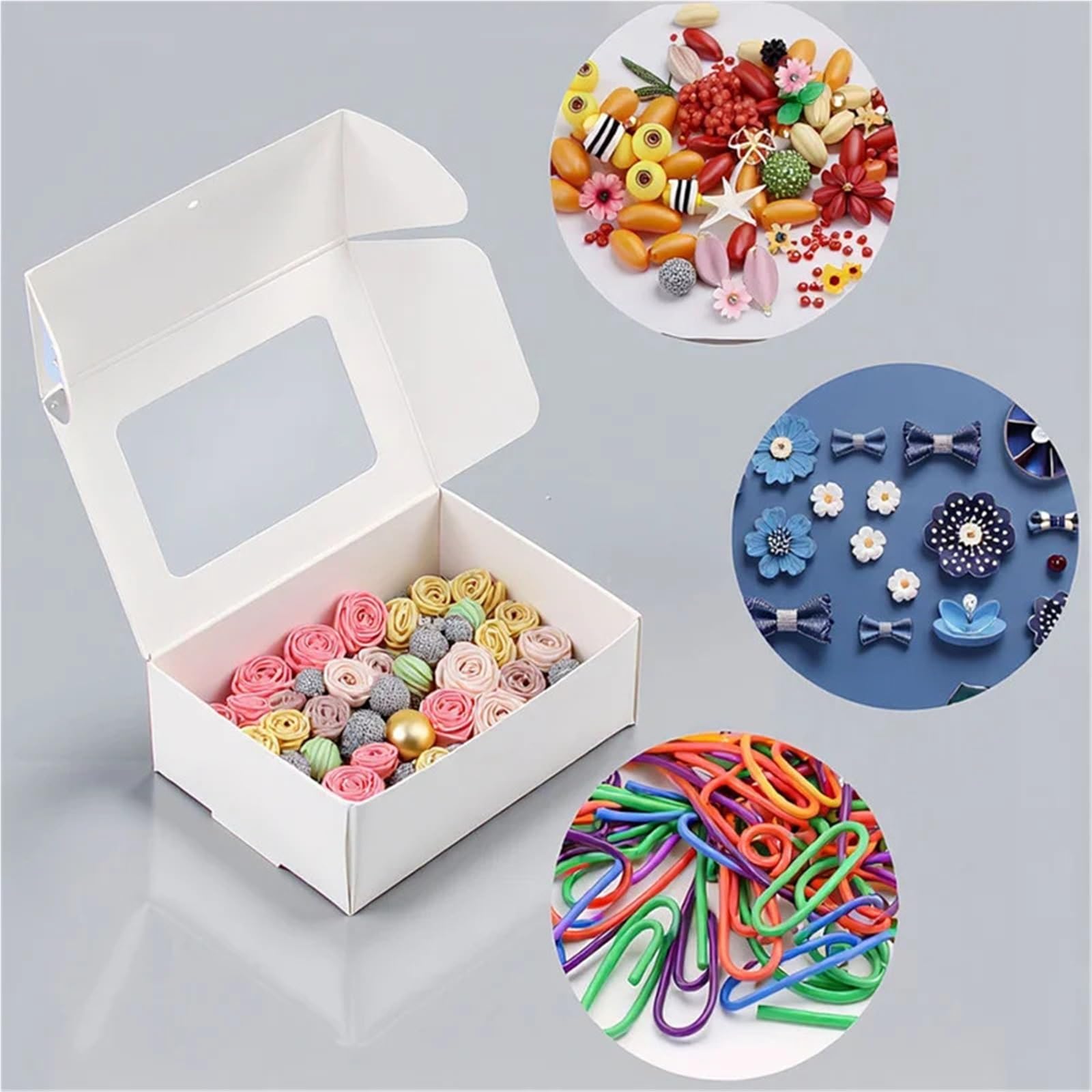 Caja Para Tartas 50 cajas de papel kraft blanco con ventana for guardar dulces, chocolates y pasteles en fiestas repostería(Color 2)