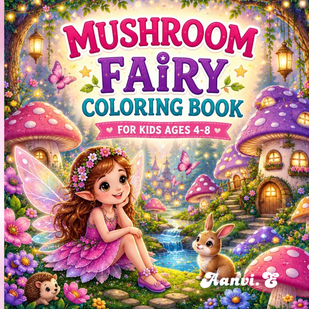 Mushroom Fairy Coloring Book for Kids Ages 4-8: Cute and Easy Whimsical Forest Adventures with Fairies, Mushroom Houses and Magical Creatures