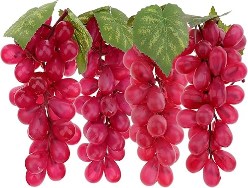 4 racimos de uva artificial realista de simulación de frutas decorativas de uvas rojas falsas con vides, cocina, fiesta, jardín, hogar, gabinete de