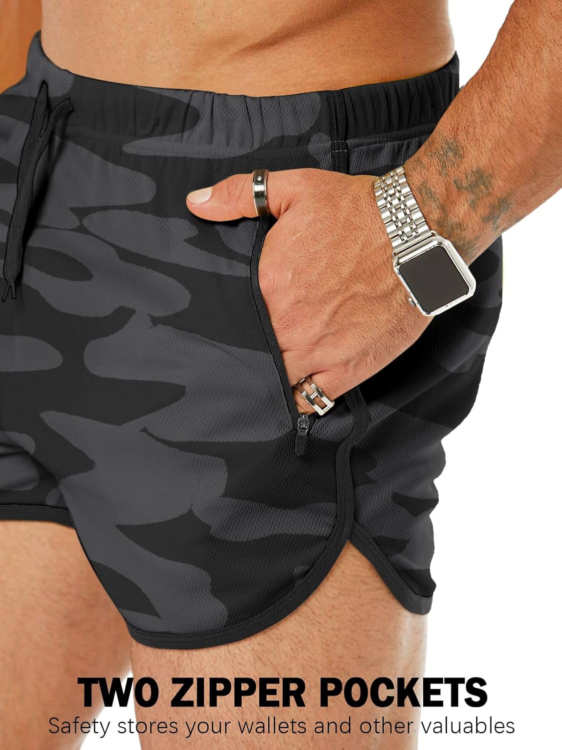 Men's Running Shorts 3" Quick Dry Lighweight Gym Workout Shorts with Zipper Pockets Athletic Jogging Shorts - Image 3