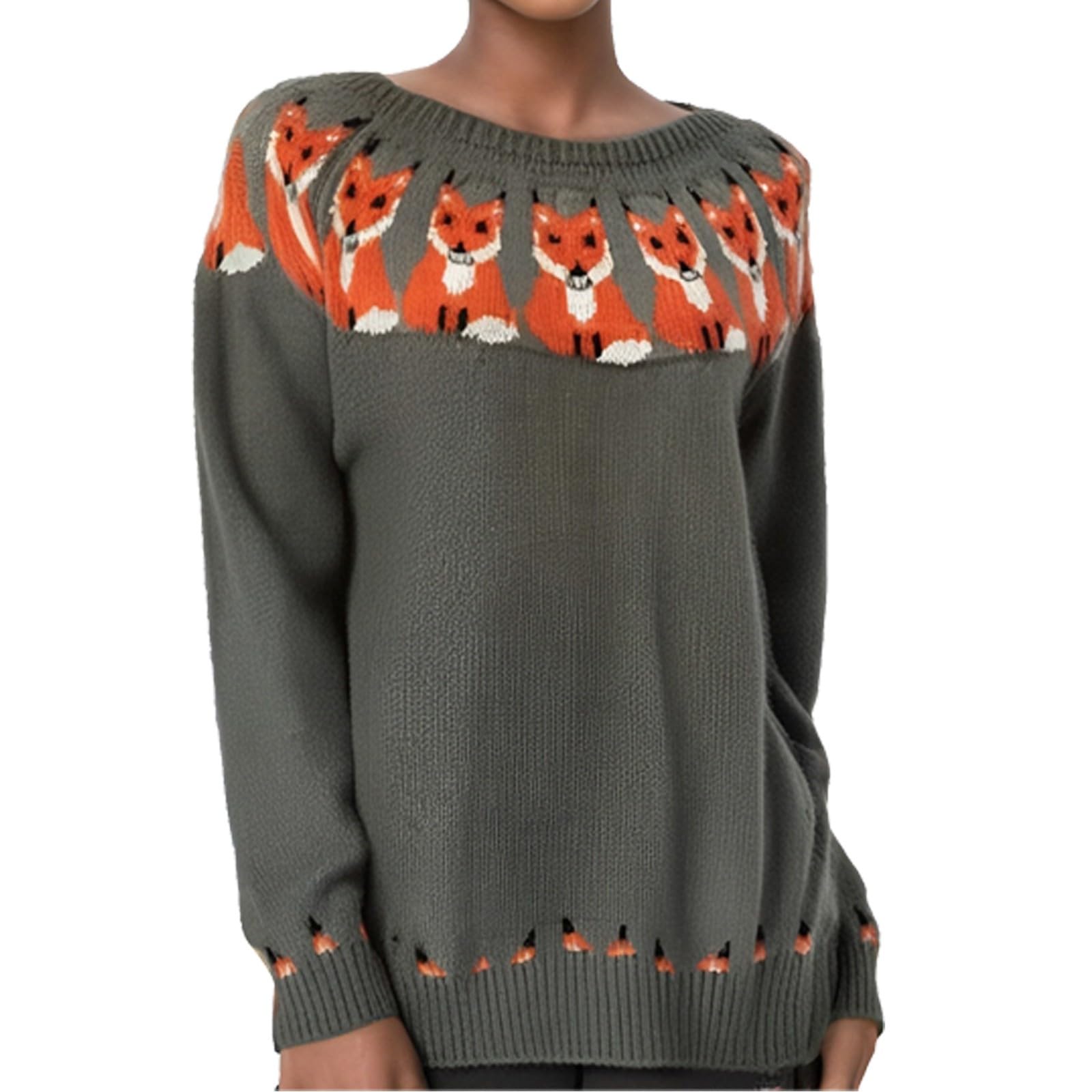 Fair Isle - Maglioni da donna per autunno e inverno, a maniche lunghe, con fantasia, per vacanze e sci, vestibilità ampia, tunica brutta lavorata a maglia, maglioni caldi alla moda da donna, eleganti