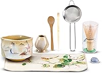Vista 7 de Juego tradicional de ceremonia de té matcha, 3 piezas con batidor de bambú Chasen, colador, cuchara, caja de regalo