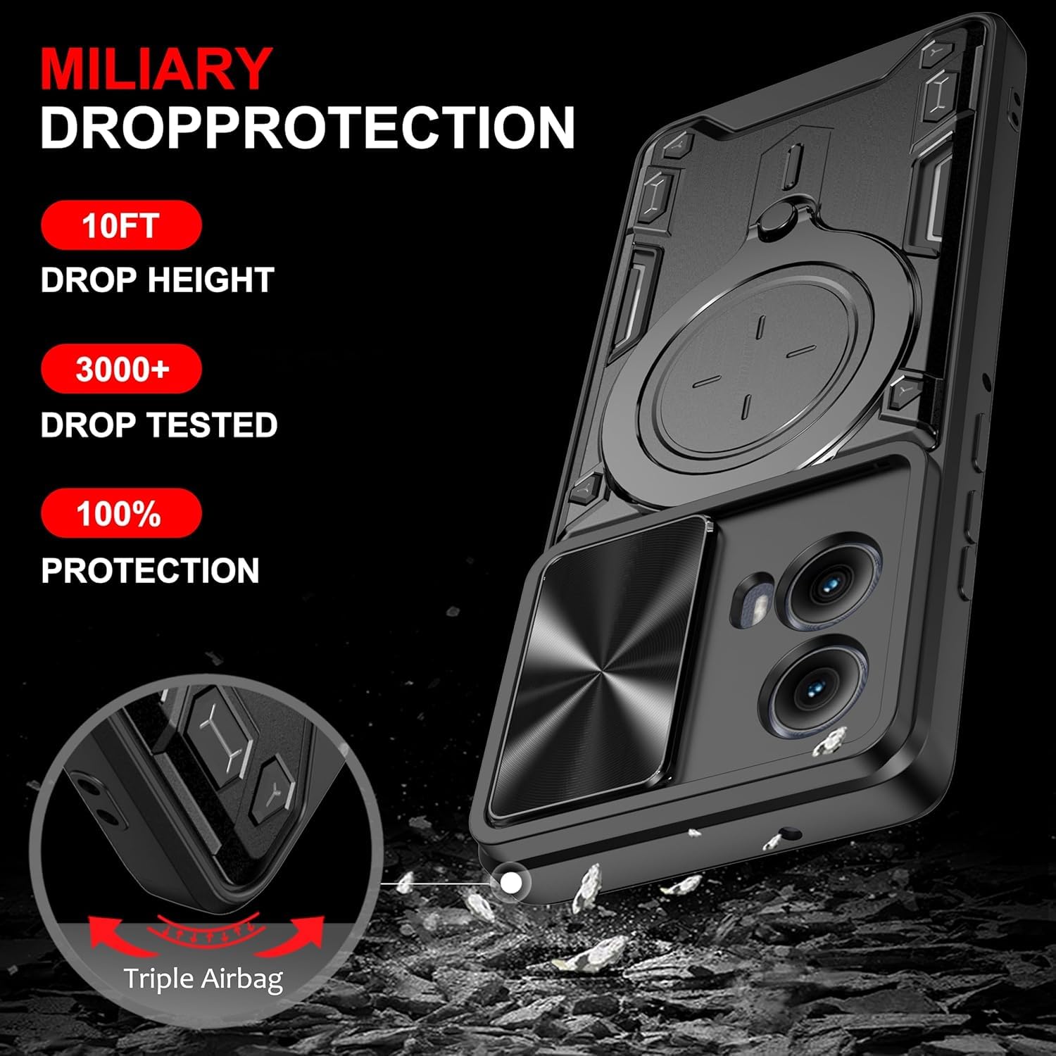 KJYLPO for Motorola Moto G85 Case,with Camera Lens Cover Slider Magnetic Kickstand Protective Case Heavy Duty Rugged Cell Phone Protective Cover Black - Image 2