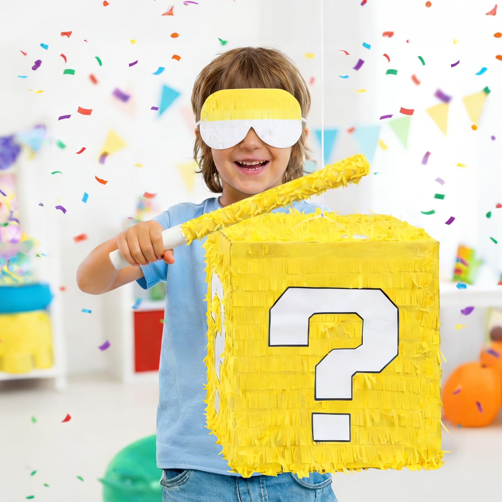 Juego de piñatas grandes para fiestas infantiles, kit completo de juego de fiesta con palo de golpear, vendas y relleno de confeti, perfecto para decoraciones de fiesta de cumpleaños para niños y - imagen 6