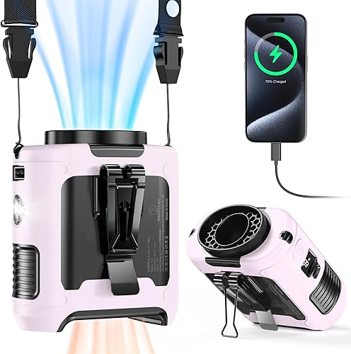 Miniatura 1 de Ventilador portátil de clip de cintura de 10000 mAh, ventilador personal de refrigeración 40H, ventilador de cinturón fuerte de 5 velocidades 16000