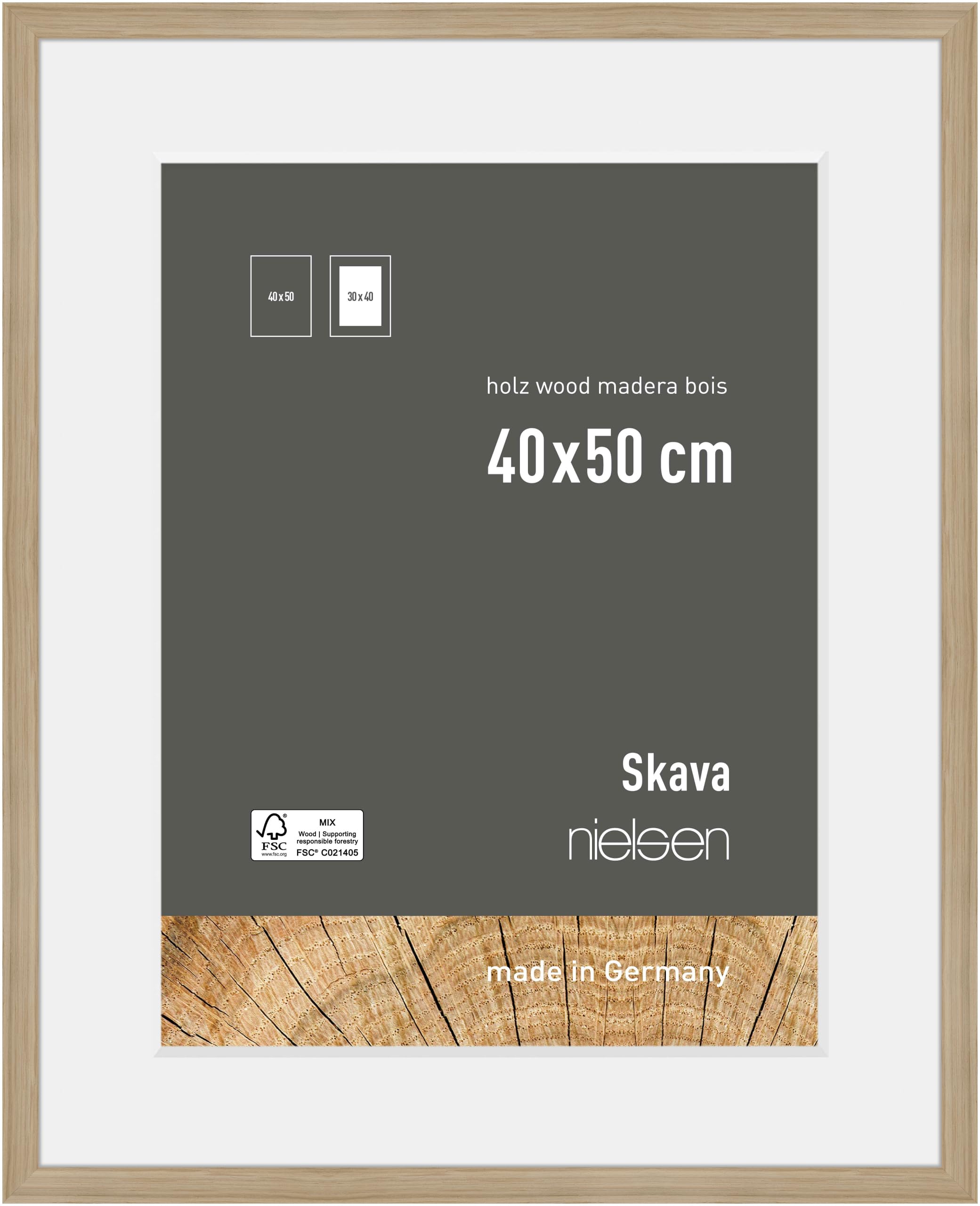 Nielsen Skava Oak Wooden Picture Frame 40x50cm - Brown - 30x40cm Mount Included
