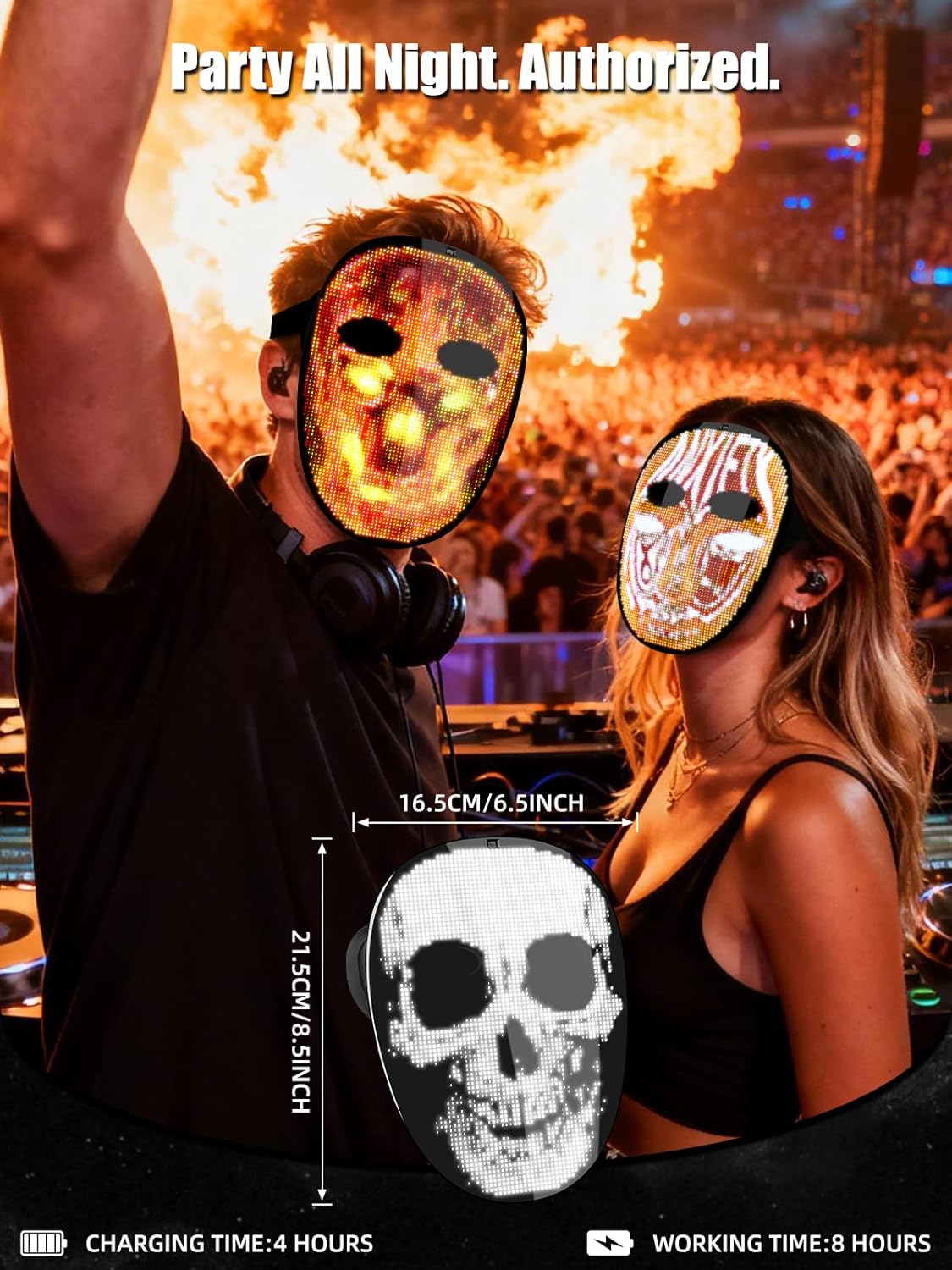 Gelrova Led Mask Light up Mask with Gesture Sensing, Cool Glowing Toys Gag Gift for Halloween Christmas Costume Party