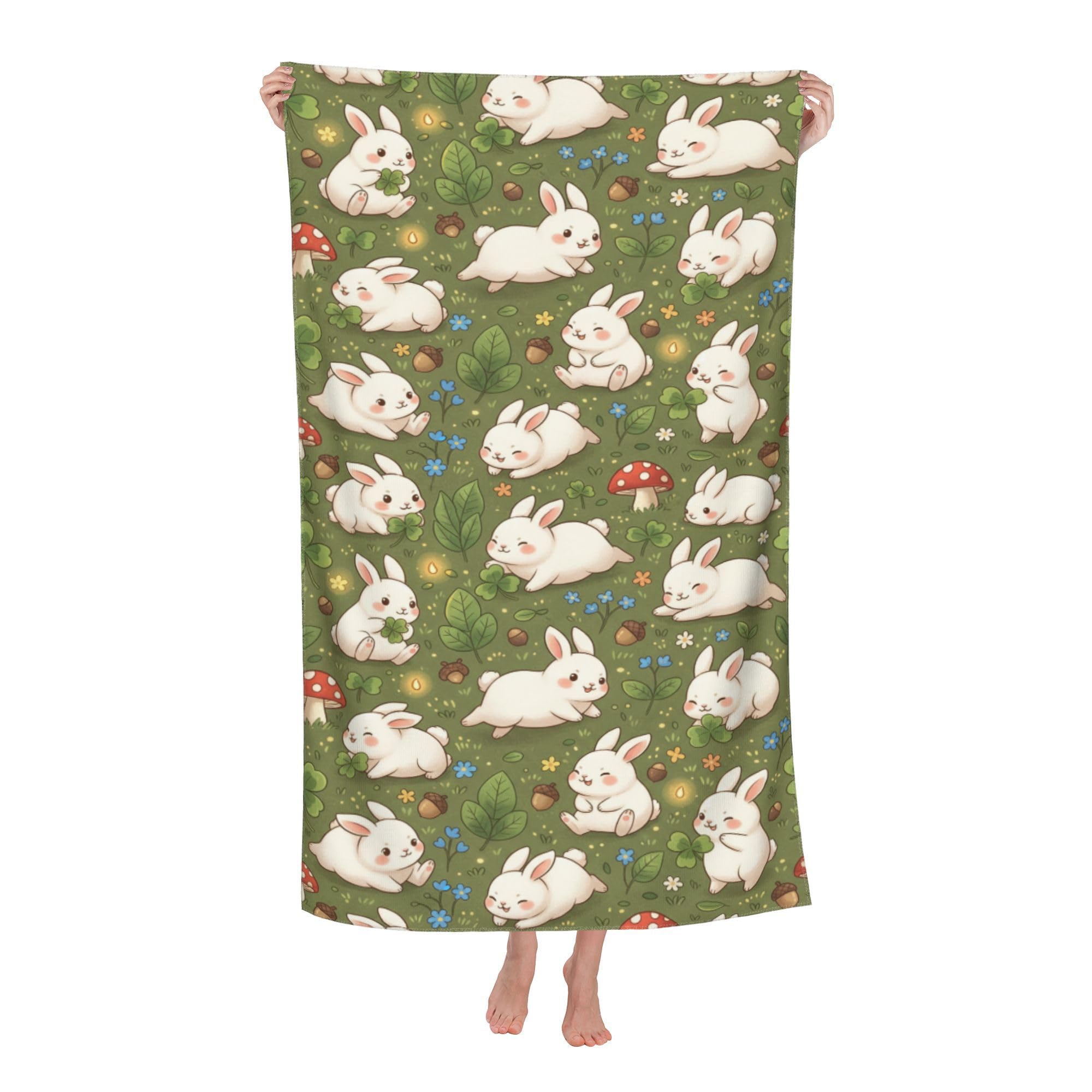 peiyeety Cute Little White Rabbit Soft Bath Towels Absorbent Bathroom Towel for Beach Hotel Gym Spa Shower