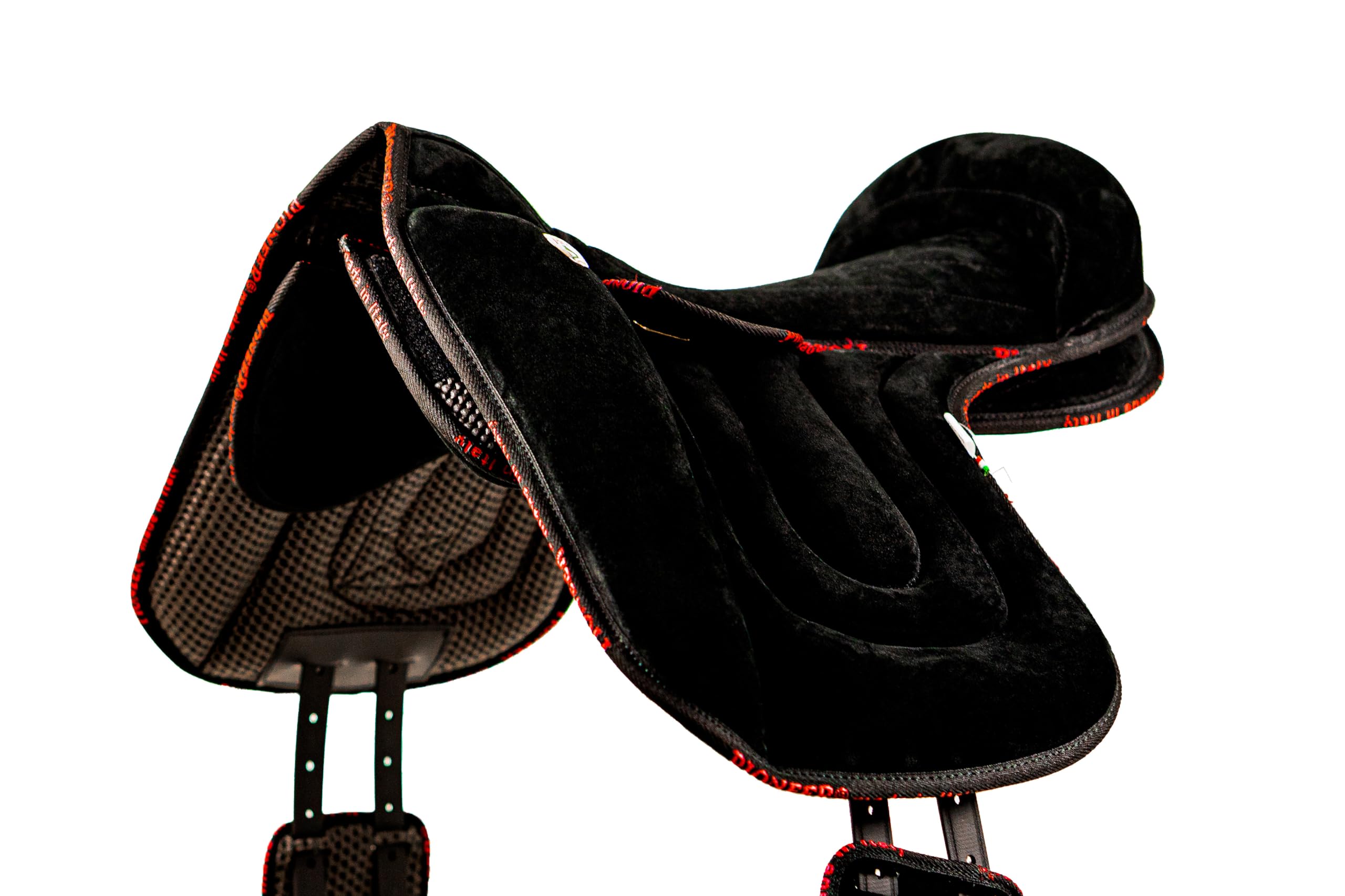 PIONEER Bareback-Sattel 50x45 aus Wildleder - Reitsattel für natürliche Reitweise, Made in Italy - Polsterung aus Watte und Memory Foam - Neopren-Sattelgurt - Schwarz