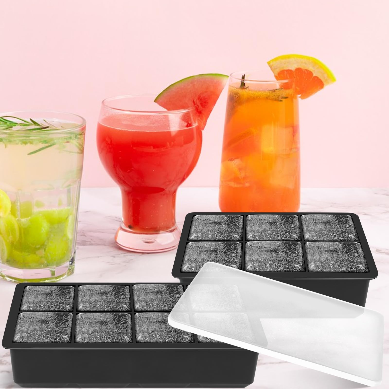 Glacons Moule Silicone Bacs à Glaçons LUCKEA • Lot De 2 • Silicone Sans BPA • Glaçons XXL • Couvercle • Pour Whisky & Cocktails Bacs Glaçons Silicone