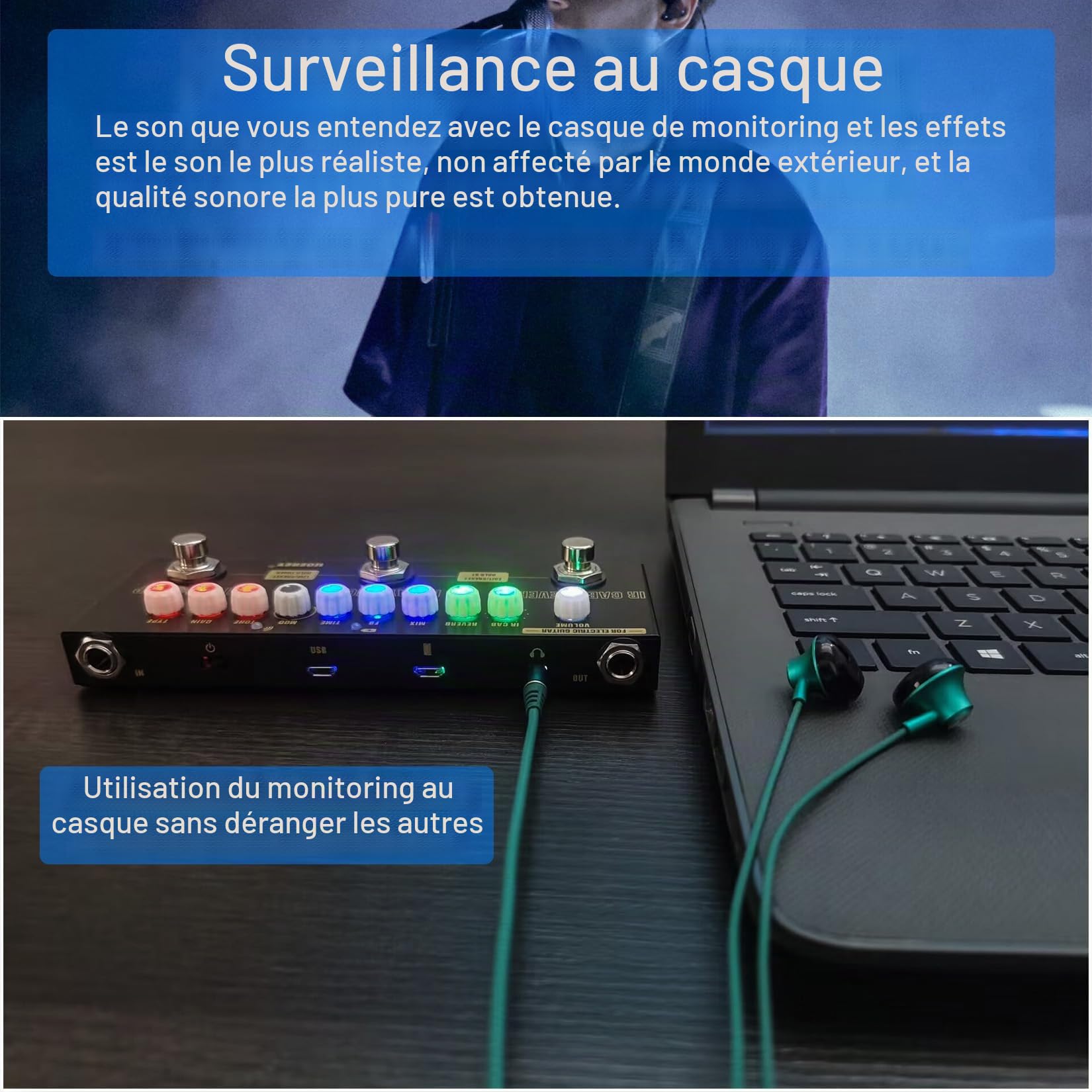 HOEREV Pédale multi-effets pour guitare électrique avec batterie intégrée