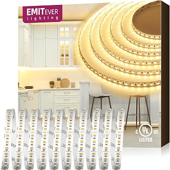 EMITEVER Warm White LED Strip Lights 3000K,16.4ft UL 24V Tape Light,600LEDs | Ra 95+,IP30,2.9W/ft,240+Lumens/ft,Power Supply Sold Separatelyfor bedroom,living room,kitchen