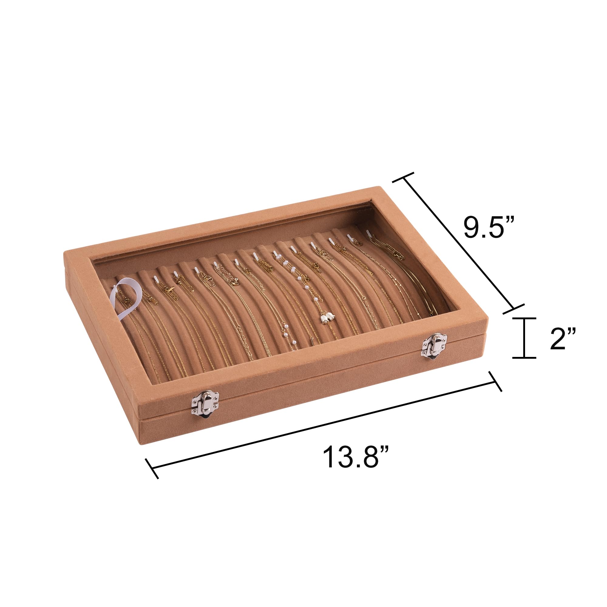Bandeja para collares, 15 ganchos, organizador de collares de terciopelo con tapa transparente, con cerradura, caja organizadora de joyas para colgantes, cadenas, collares, bandeja de joyas 3
