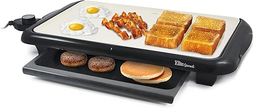 Miniatura 8 de Elite Gourmet EGR-2722B - Plancha eléctrica de 10.5 x 8.5 pulgadas, mango de tacto frío, superficie antiadherente, termostato extraíble/ajustable,