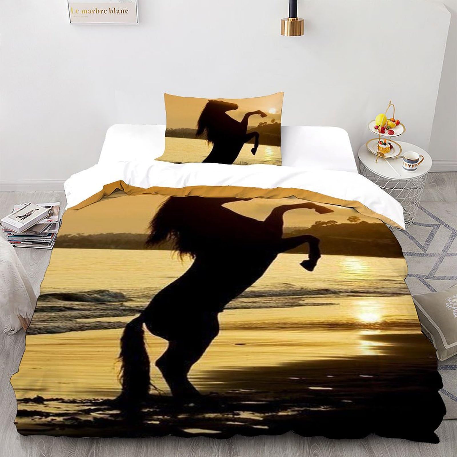 Parure de lit poney comprenant housse de couette single microfibre et taies d'oreiller