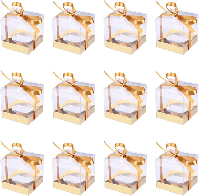 DOITOOL Individual Cupcake Containers, 12Pack Clear Cupcake Boxes Single Cupcake Carrier Holder Container Boxes, Cupcake Display Boxes, BPA- Free (Gold)