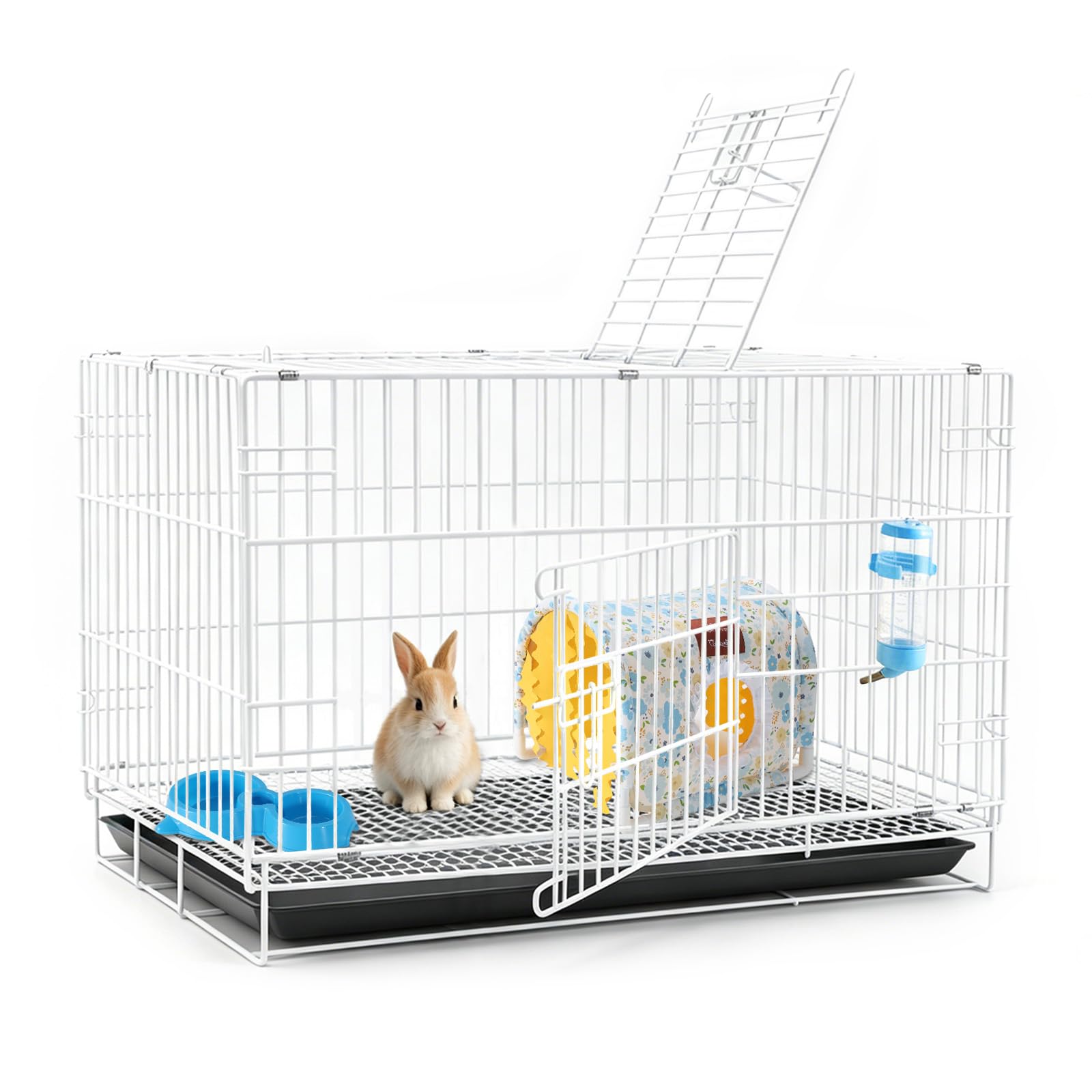 Cage d'intérieur en fil métallique pour petits animaux, 61 x 35,6 x 30,5 cm, avec bouteille d'eau, bol de nourriture et nid lavable, pour hamster, cochon d'Inde, lapin, furet, chinchilla