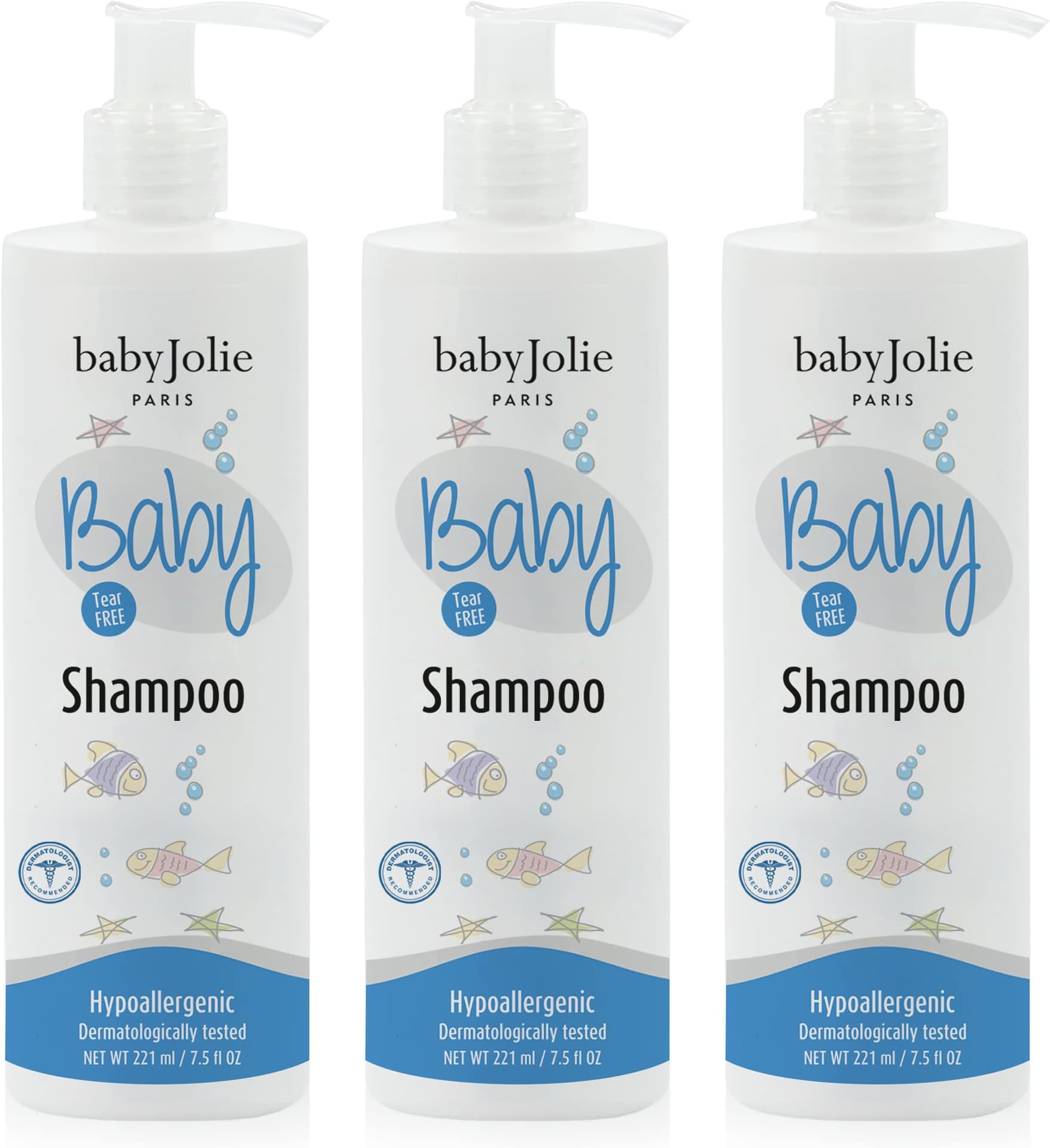 Baby Shampoo โ Tear-Free Gentle Shampoo for Babies & Kids, Hypoallergenic, Sensitive Scalp Care, Daily Use, 3 Pack (7.5oz / 221ml Each)