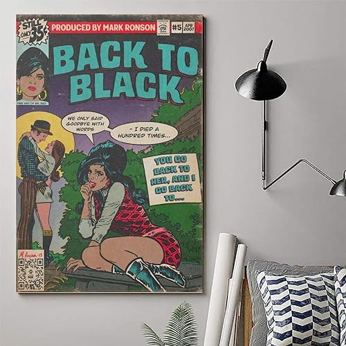 Miniatura 6 de Amy Winehouse - Póster de arte cómico de álbum de música negra para habitación, arte estético, arte de pared, decoración de dormitorio, 16 x 24