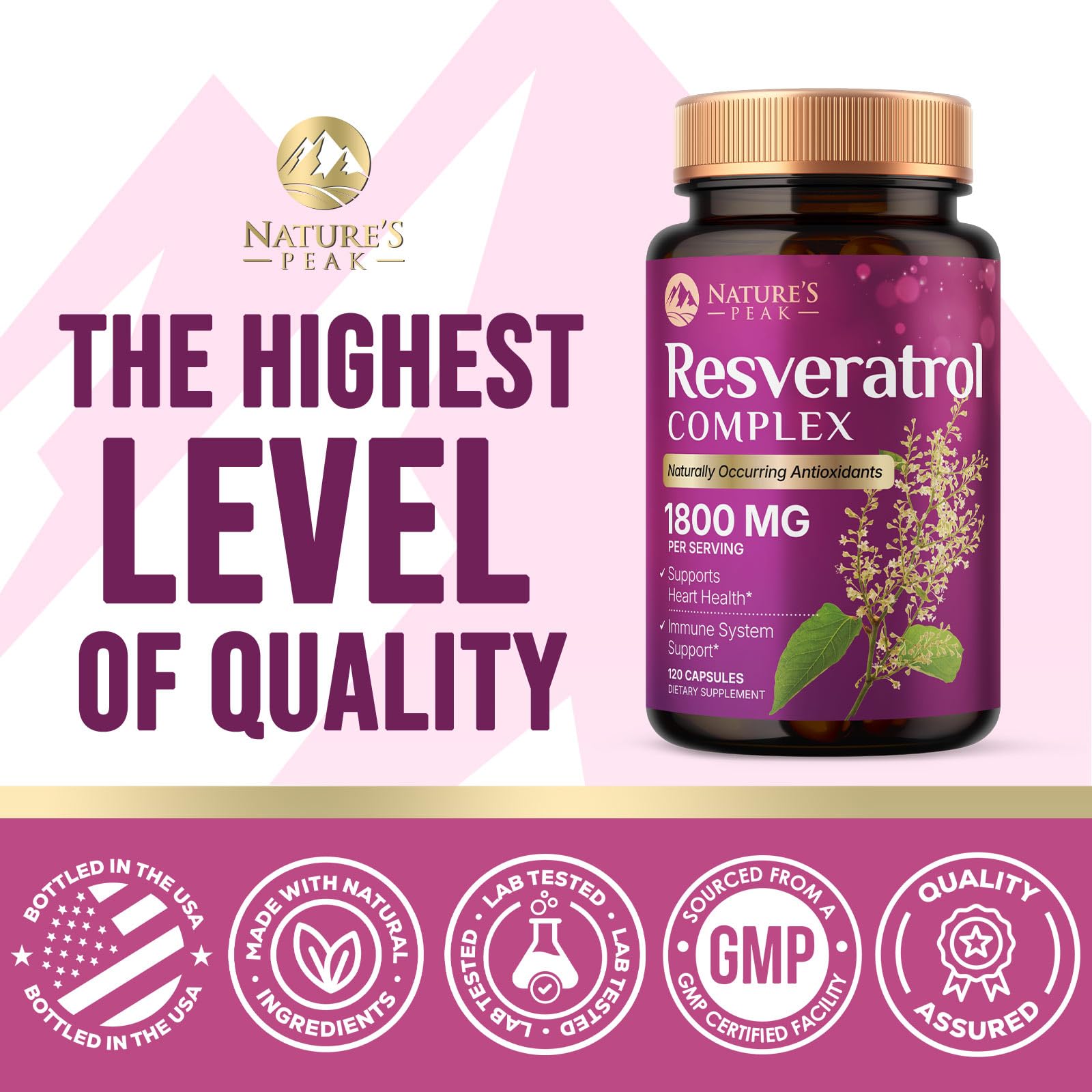 100% Natural Resveratrol 1800mg - 3X Strength Trans-Resveratrol Pills for Heart Health, Best Resveratrol Supplements, Potent Polyphenols Antioxidant Complex, Non-GMO, Bottled in USA - 120 Capsules — Amazon image 4