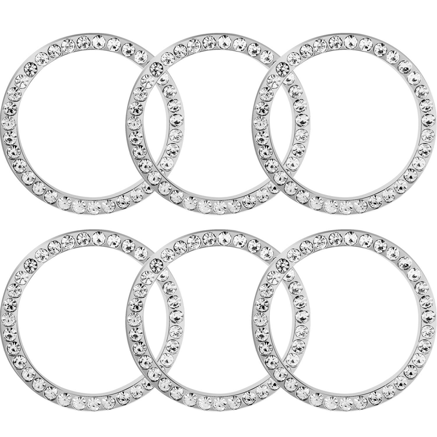 JEYODA 6 PCS Crystal Rhinestone Car Bling Decorations Ring Emblem Sticker Decor Car Engine Start Stop Accessories for Men and Women