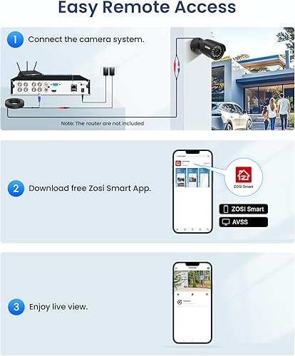 Miniatura 7 de ZOSI Sistema de cámara de seguridad CCTV Lite de 5MP 3K con detección de vehículos humanos AI, DVR H.265+ de 8 canales y 4 cámaras de vigilancia de