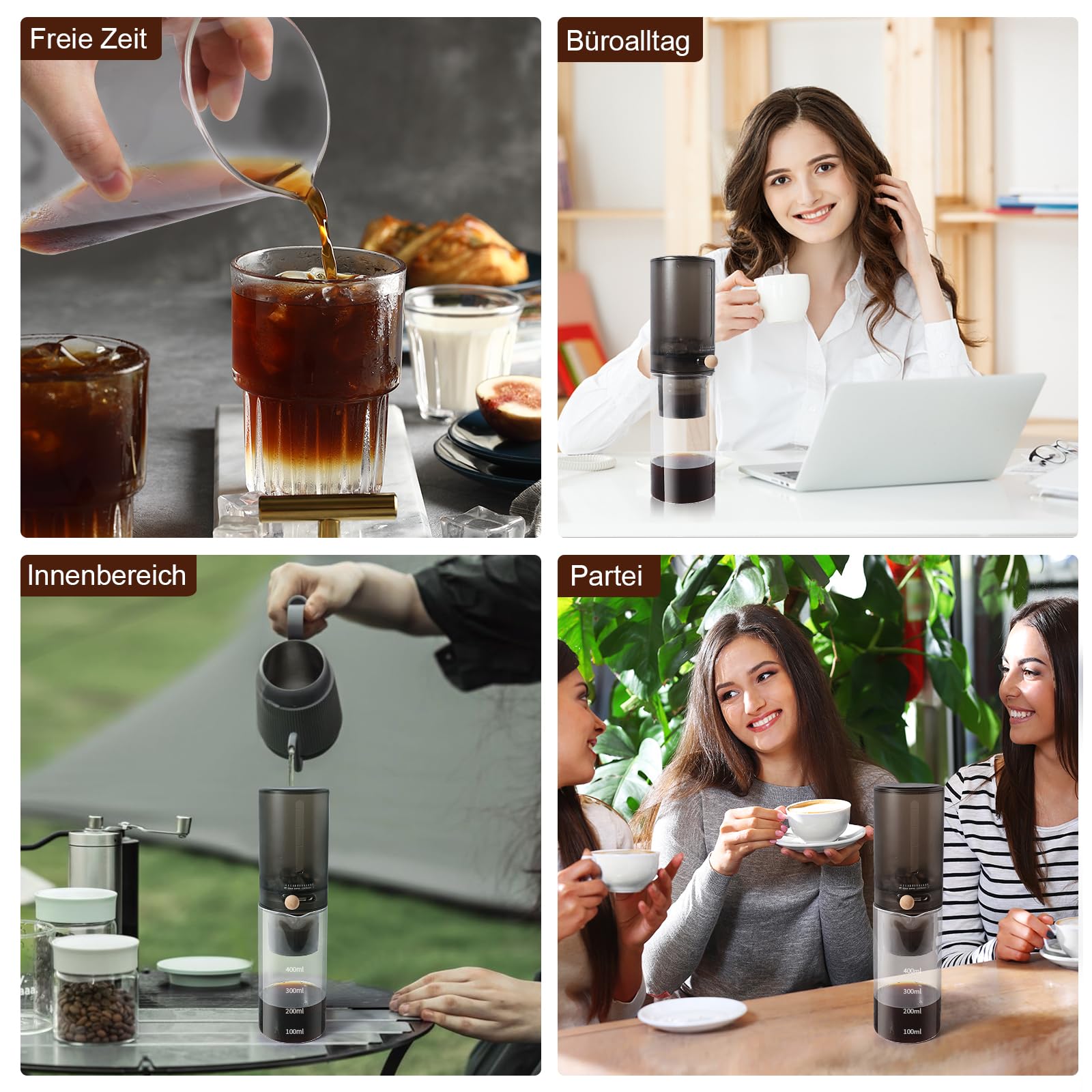 Machine à café Cold Brew 600 ml 4 tasses - Café froid - Taux de goutte réglable - Noir