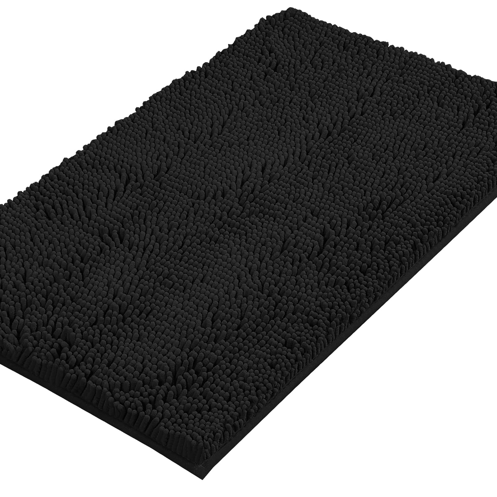 Tapis de bain antidérapant chenille noir super absorbant 50x32 cm lavable pour baignoire